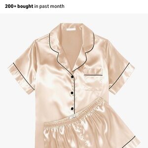 Elegant Satin Pajama Set - Beige